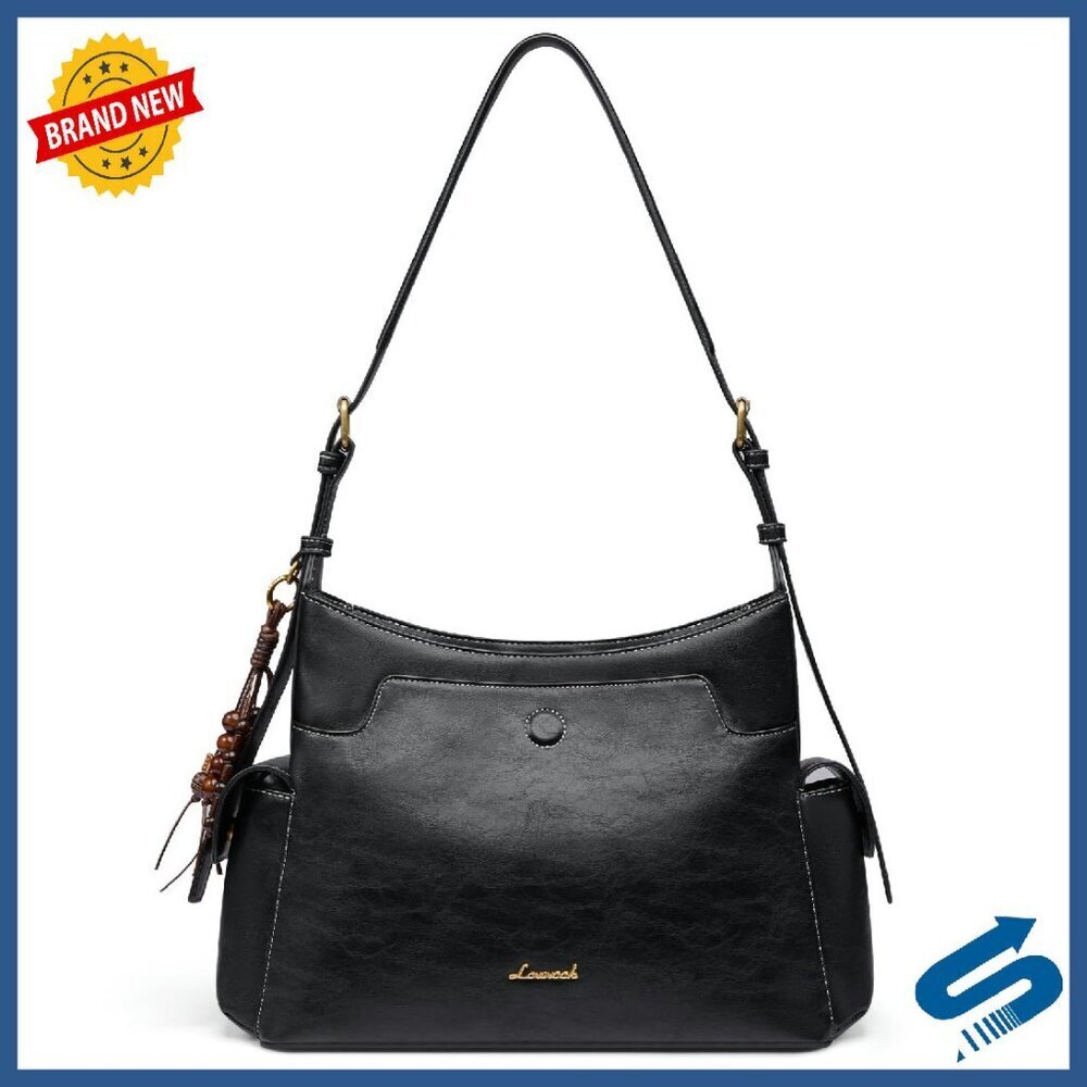 Leather Hobo Bag with Tassel Charm, Adjustable Crossbody Shoulder Purse